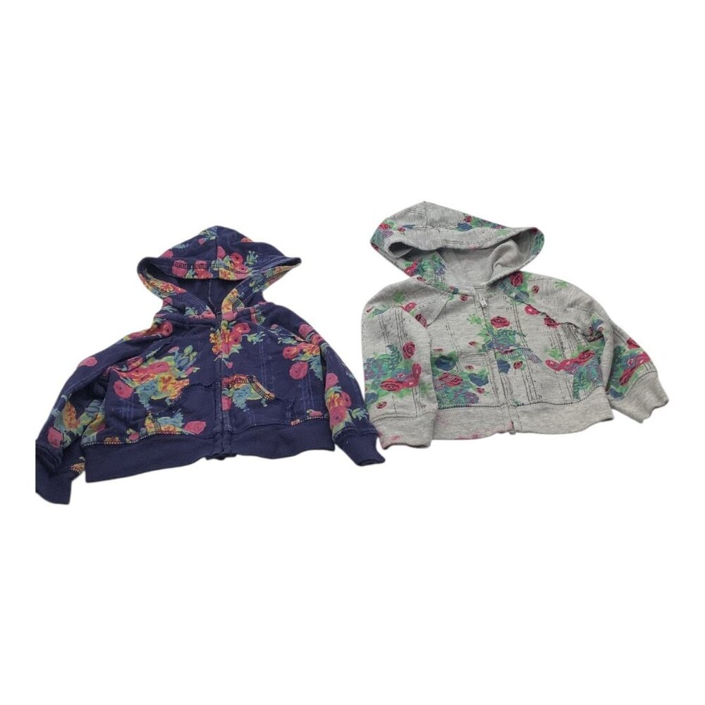 Arizona Jean Co Hoodie Girls Lot 2pc‎ 9 Months Floral Print Blue Gray Zip Up